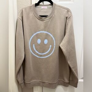 Pink Lily Beige Sweatshirt with Light Blue Smiley